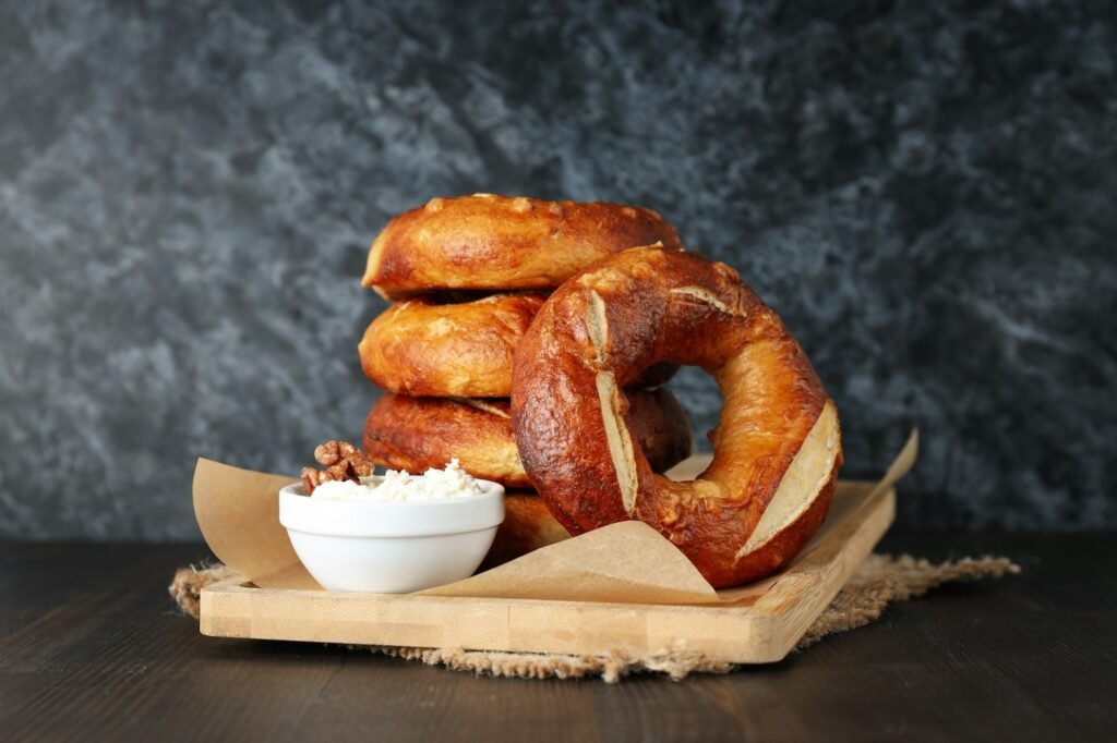 Concept of tasty food - bagel, tasty bakery products